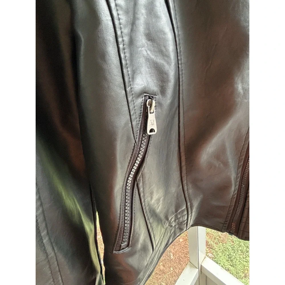 World Collection Black Moto Mixer Jacket W Size L Made In Italy VG Zip NWT